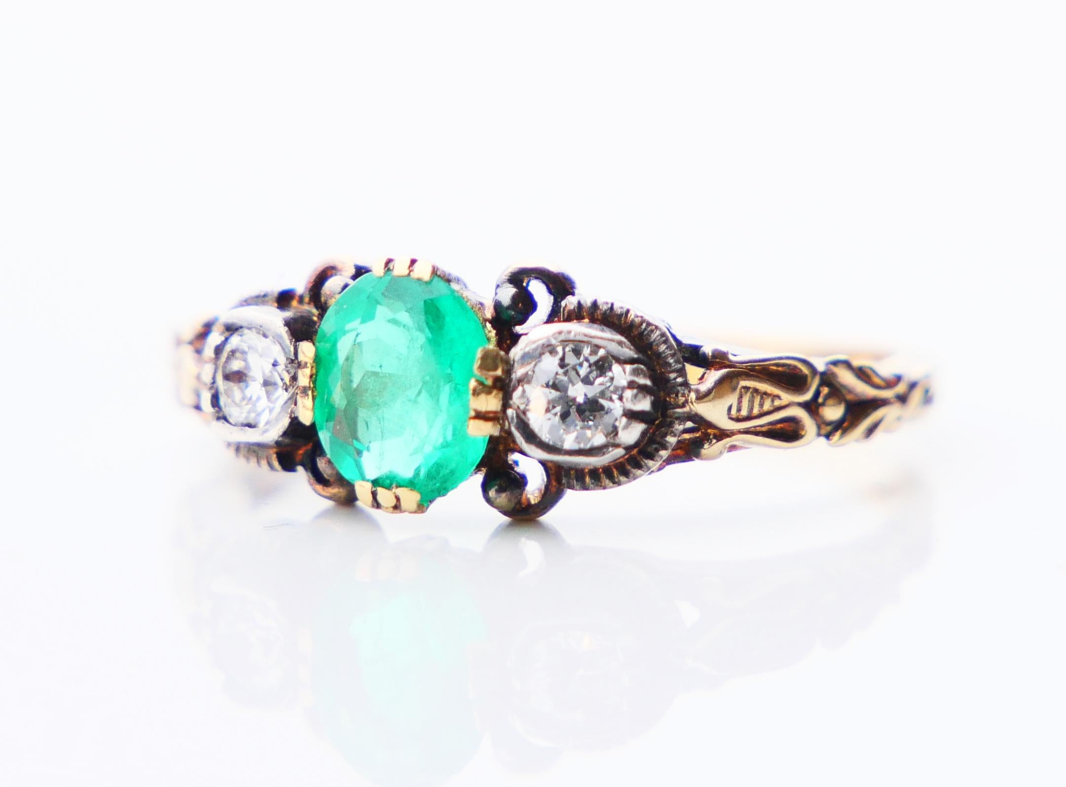 1938 Nordic Ring Emerald Diamond solid 18K Gold Silver Ø 6.5 US / 2.88gr For Sale 3