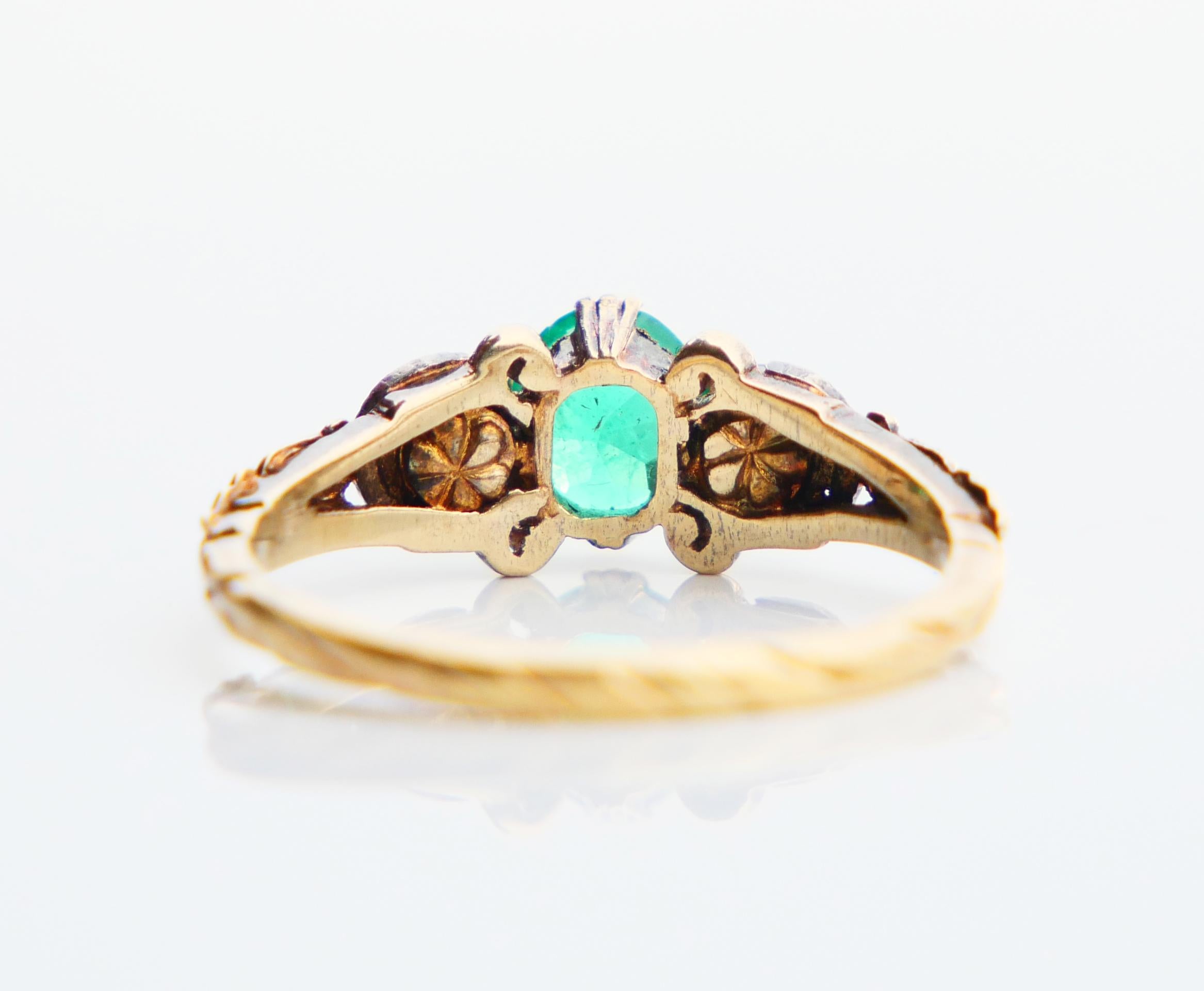 1938 Nordic Ring Emerald Diamond solid 18K Gold Silver Ø 6.5 US / 2.88gr For Sale 4