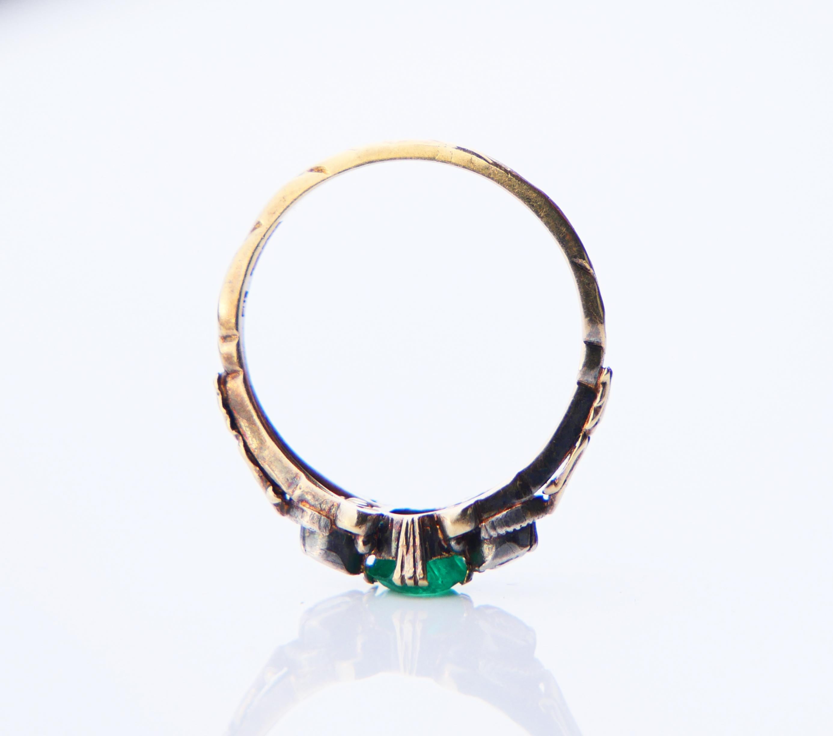 1938 Nordic Ring Emerald Diamond solid 18K Gold Silver Ø 6.5 US / 2.88gr For Sale 5