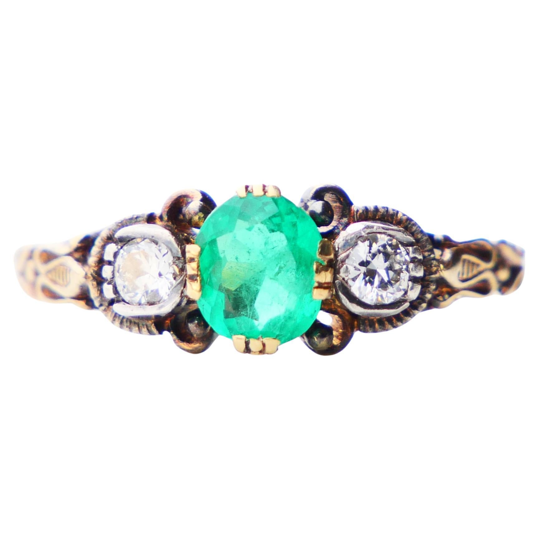 1938 Nordic Ring Emerald Diamond solid 18K Gold Silver Ø 6.5 US / 2.88gr For Sale