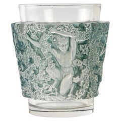 1938 René Lalique Bacchus Vase in Frosted Glass with Blue Patina