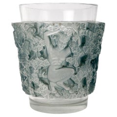 1938 René Lalique Bacchus Vase in Frosted Glass with Blue Patina