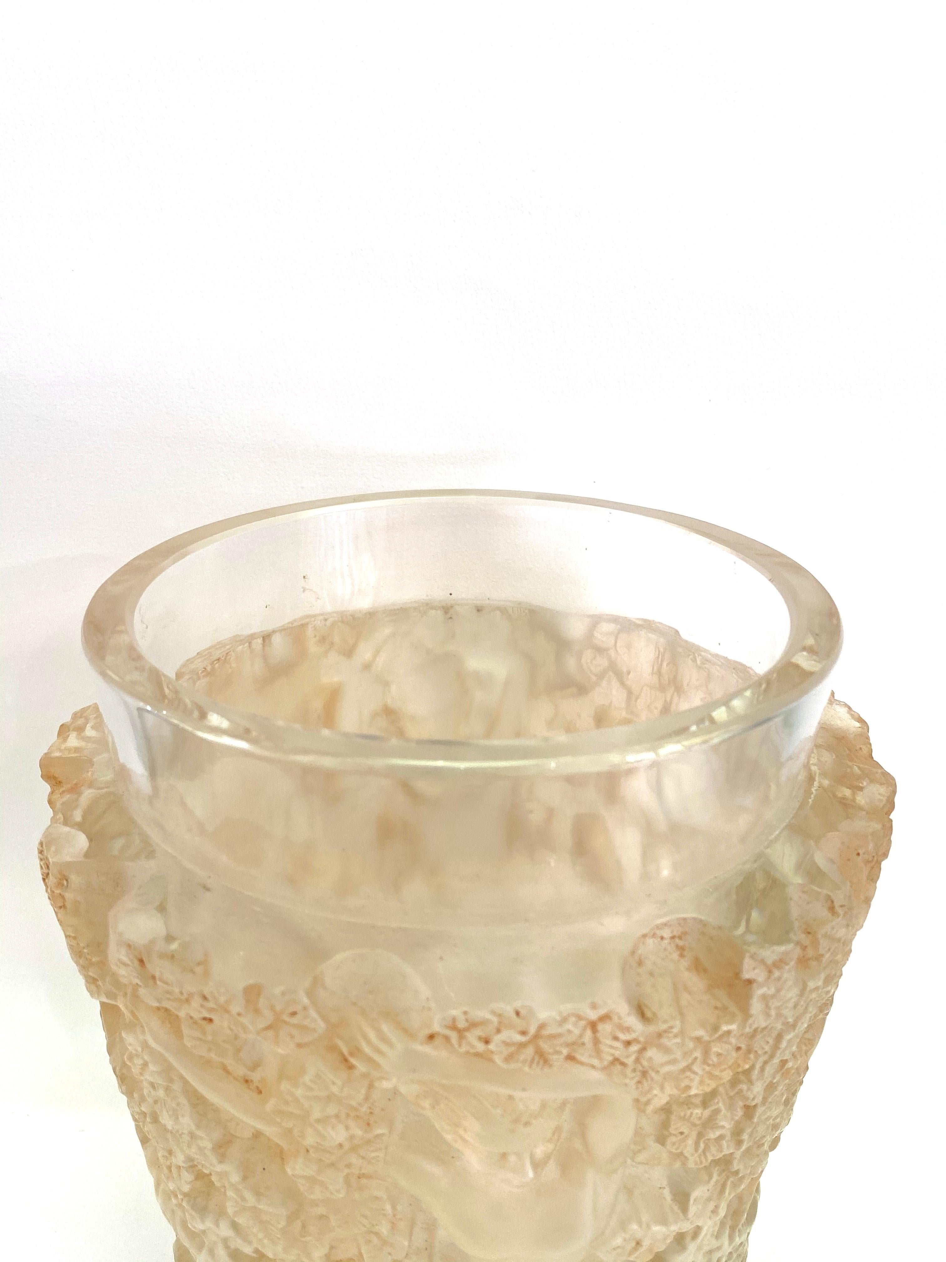 1938 René Lalique Bacchus Vase in Frosted Glass with Sepia Stain In Good Condition In Boulogne Billancourt, FR
