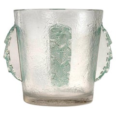 1938 René Lalique Epernay Ice Bucket Vase Frosted Glass with Green Patina