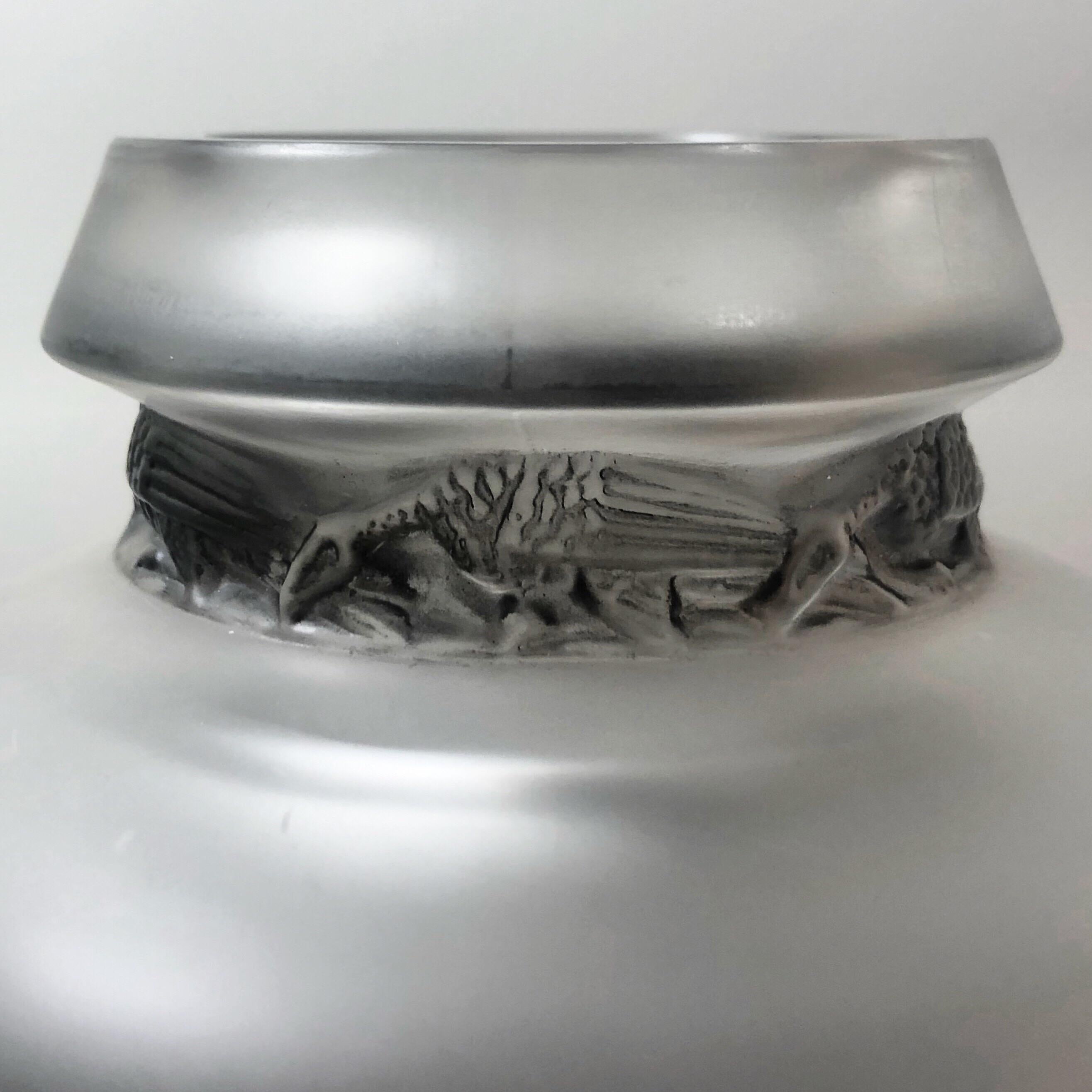 Mid-20th Century 1938 René Lalique Frise Aigles Vase in Frosted Glass with Grey Patina, Eagles
