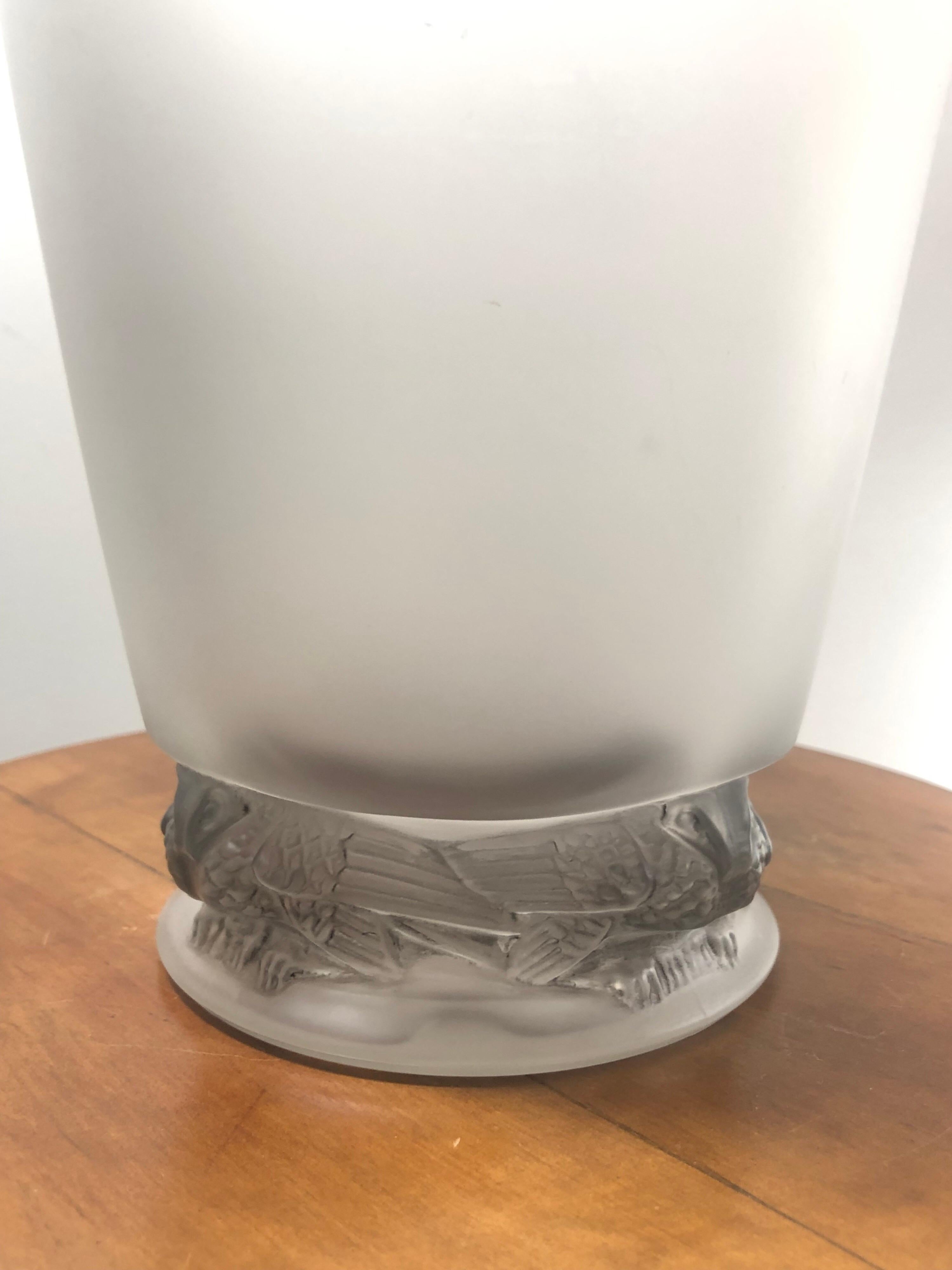 1938 René Lalique Frise Aigles Vase in Frosted Glass with Grey Patina, Eagles 1