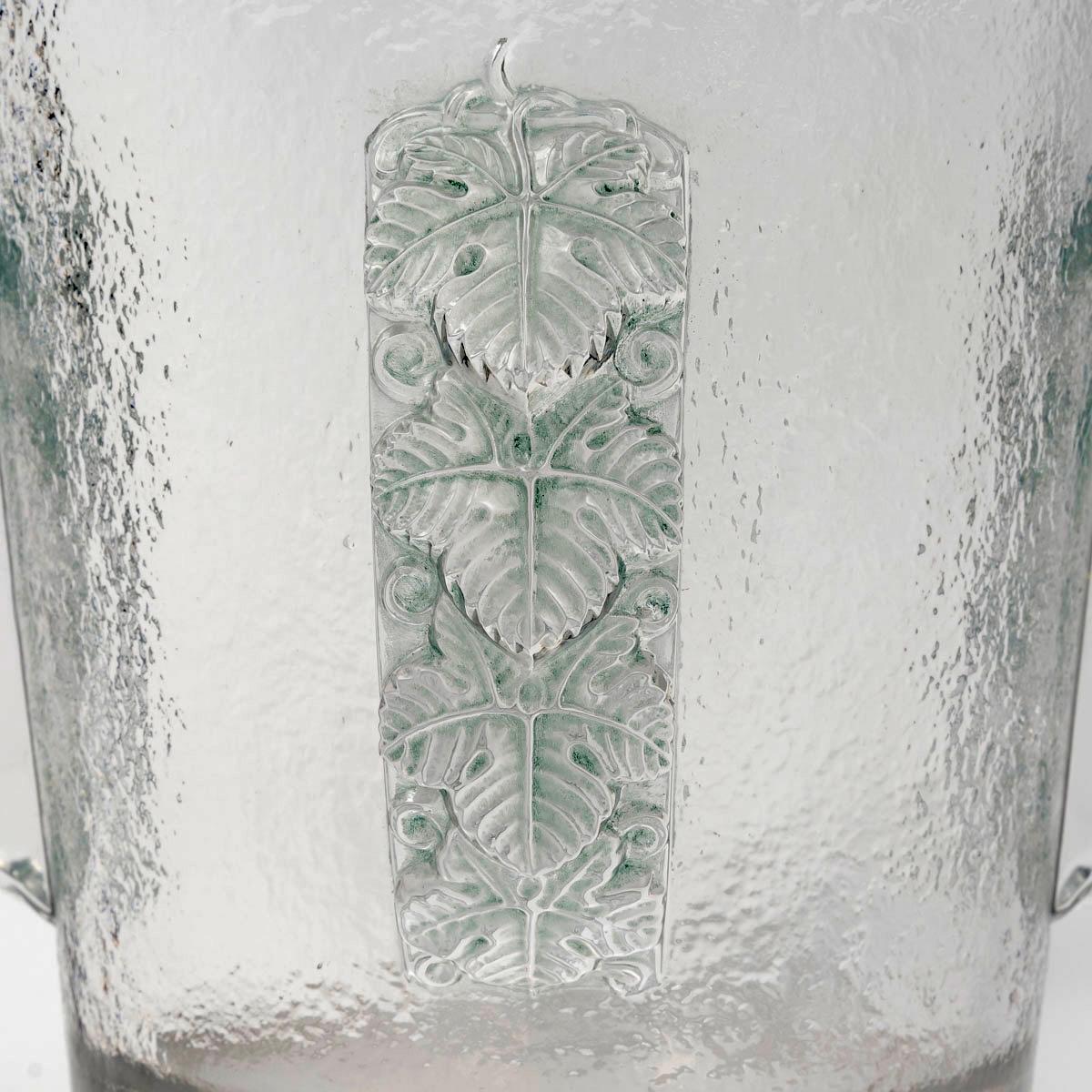 Art Deco 1938 René Lalique Ice Bucket Vase Epernay Frosted Glass with Green Patina