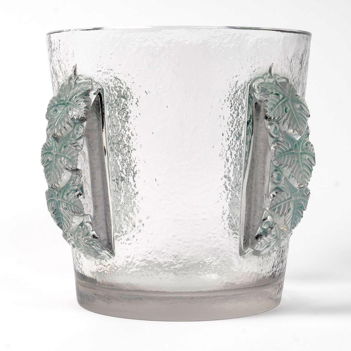 French 1938 René Lalique Ice Bucket Vase Epernay Frosted Glass with Green Patina