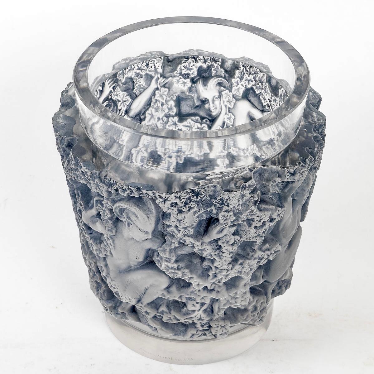 Art Deco 1938 René Lalique Vase Bacchus Frosted Glass with Blue Patina