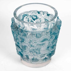 1938 René Lalique Vase Bacchus Glass with Blue Patina