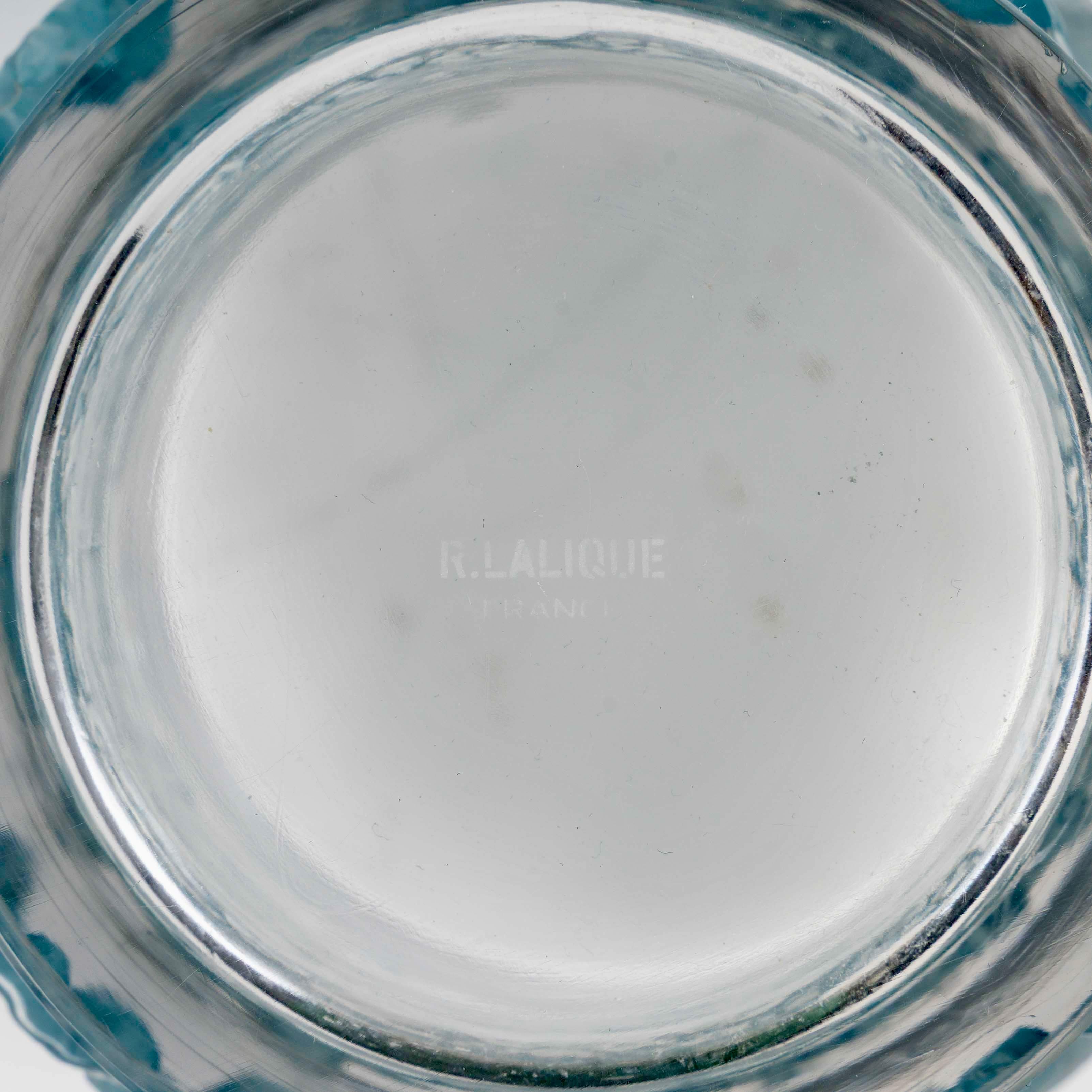 Molded 1938 René Lalique Vase Bacchus Glass with Blue Patina