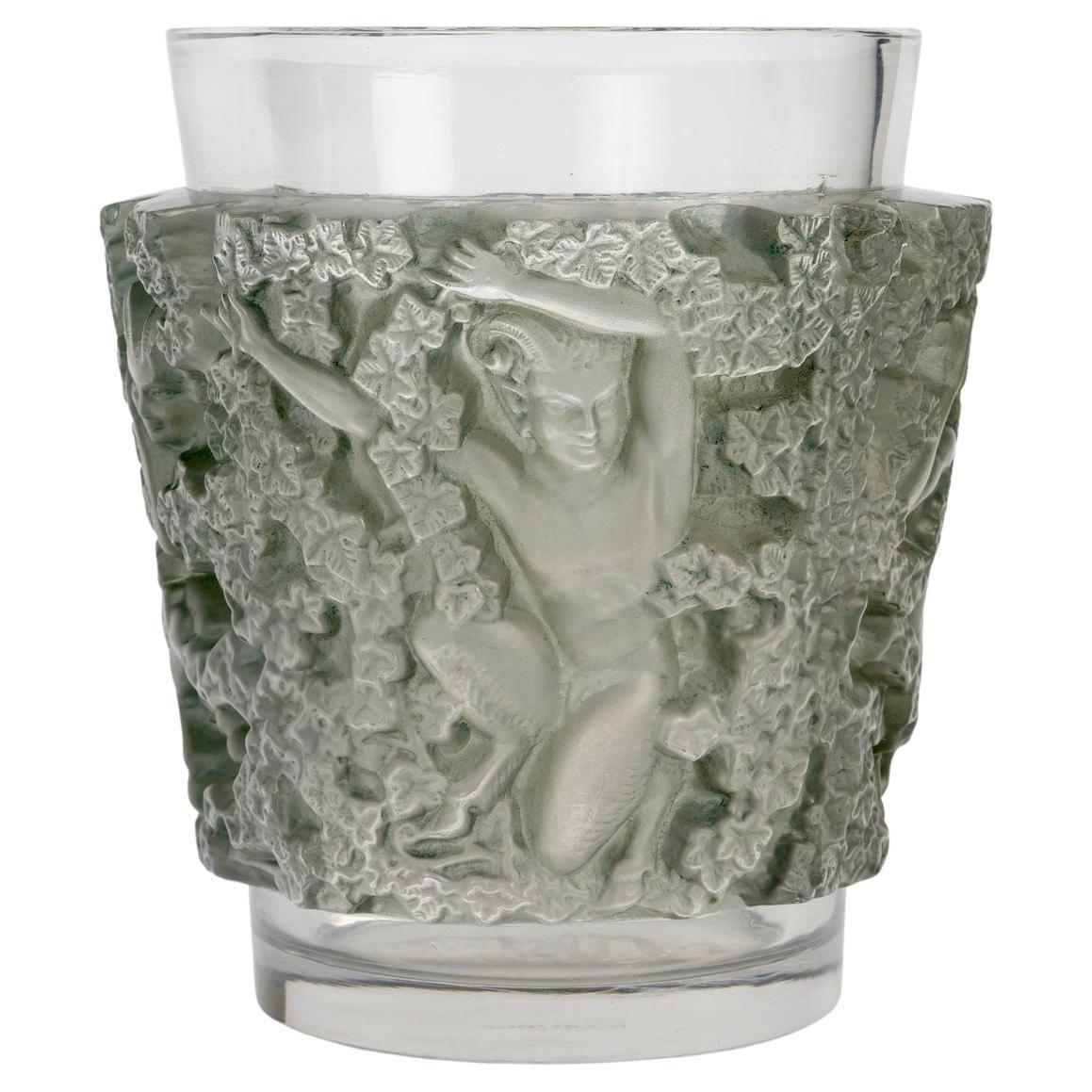 1938 René Lalique - Vaso di vetro Bacchus con patina blu in vendita