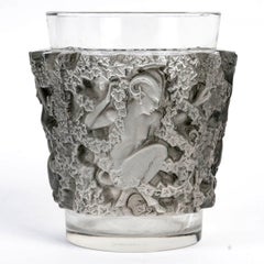 1938 René Lalique Vase Bacchus Glass with Grey Patina