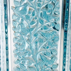 1938 René Lalique, Vase Quatre Panneaux Clear & Frosted Glass with Blue Patina