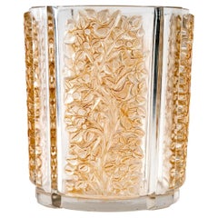 1938 René Lalique, Vase Quatre Panneaux Clear & Frosted Glass with Sepia Patina