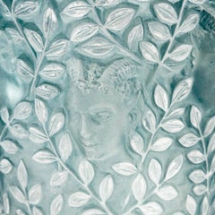 1938 René Lalique Vase Silènes Frosted Glass with Blue Patina