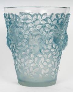 1938 René Lalique Vase Silenes Glass with Blue Patina