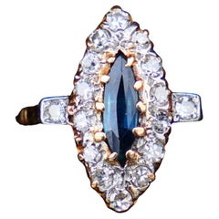 Antique 1938 Ring Natural 1ct. Sapphire Diamonds solid 18K Gold Platinum ØUS 6.5 / 3gr