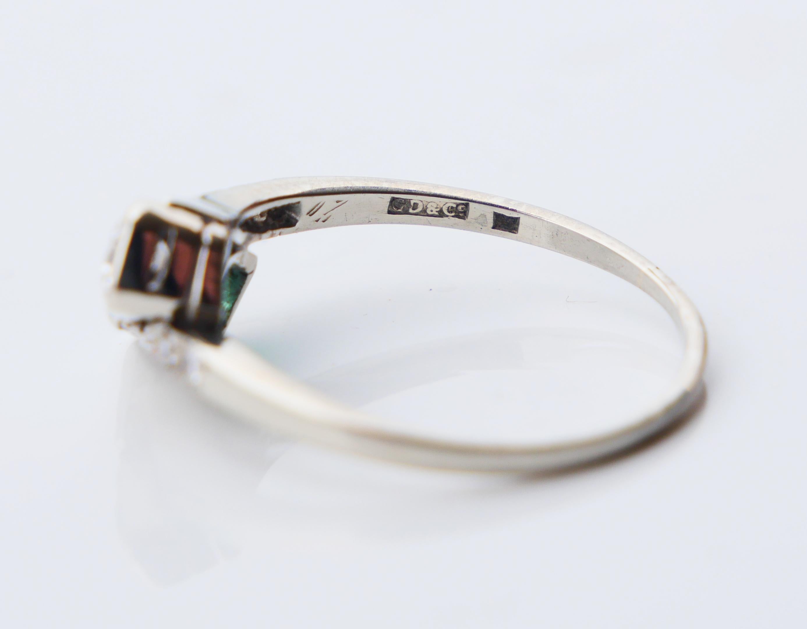 1938 Ring  natural Emerald Diamonds solid 18K White Gold ØUS5.75 / 1.9 gr For Sale 8