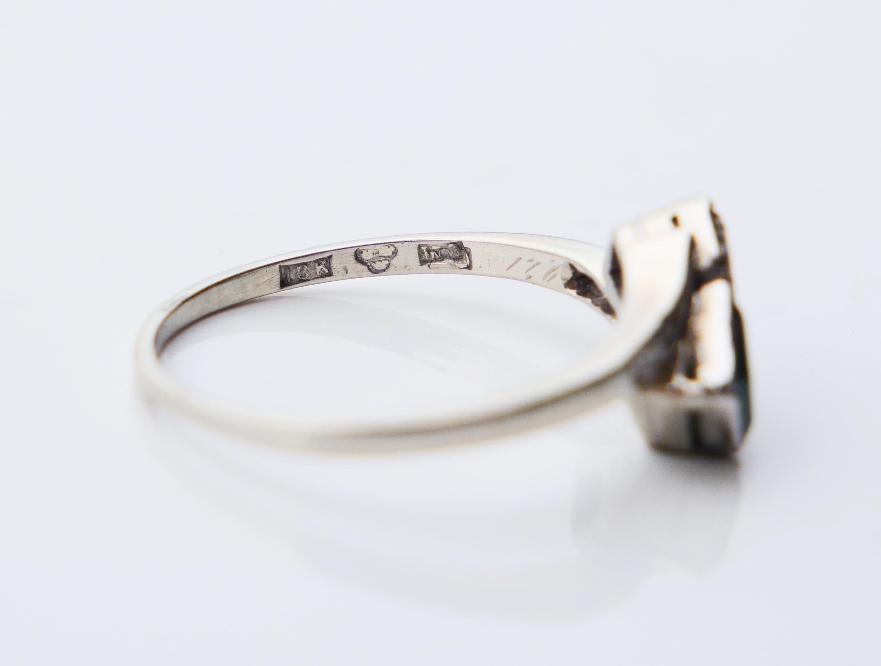1938 Ring  natural Emerald Diamonds solid 18K White Gold ØUS5.75 / 1.9 gr For Sale 9