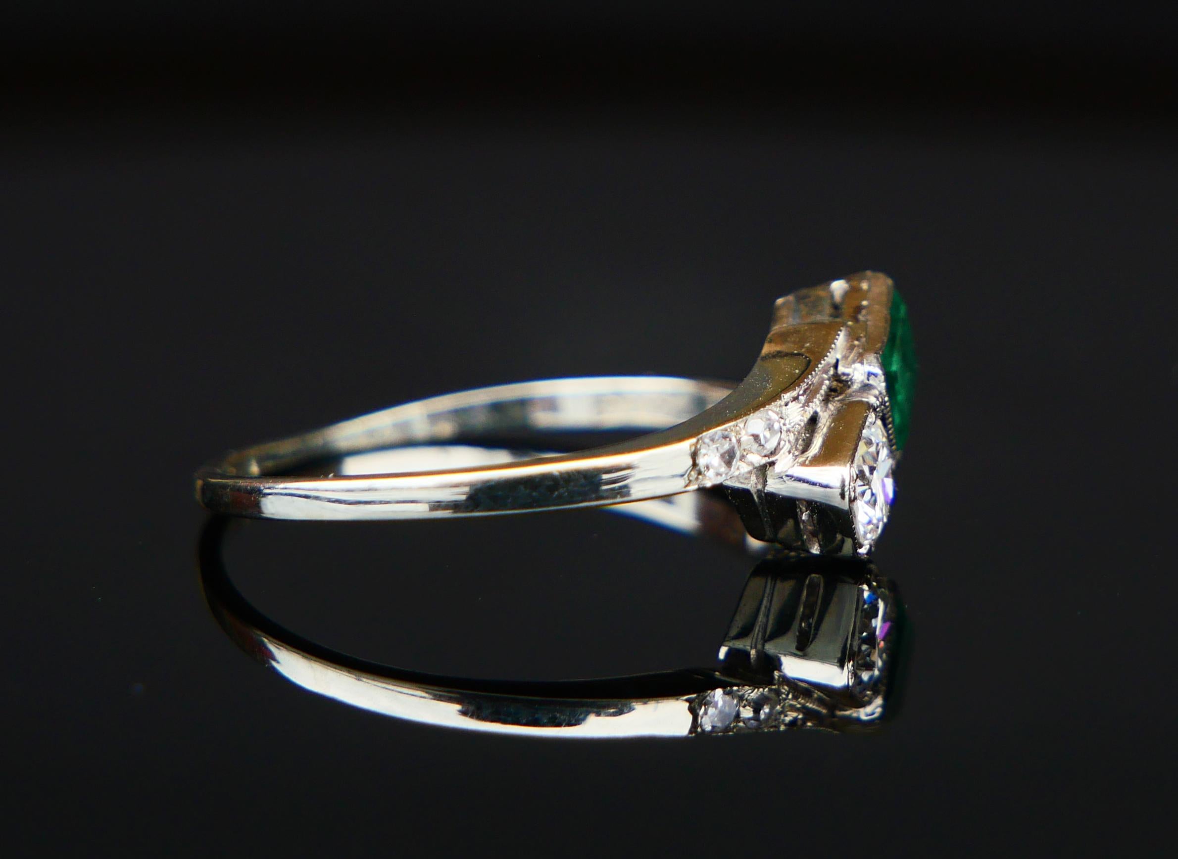 Women's 1938 Ring  natural Emerald Diamonds solid 18K White Gold ØUS5.75 / 1.9 gr For Sale