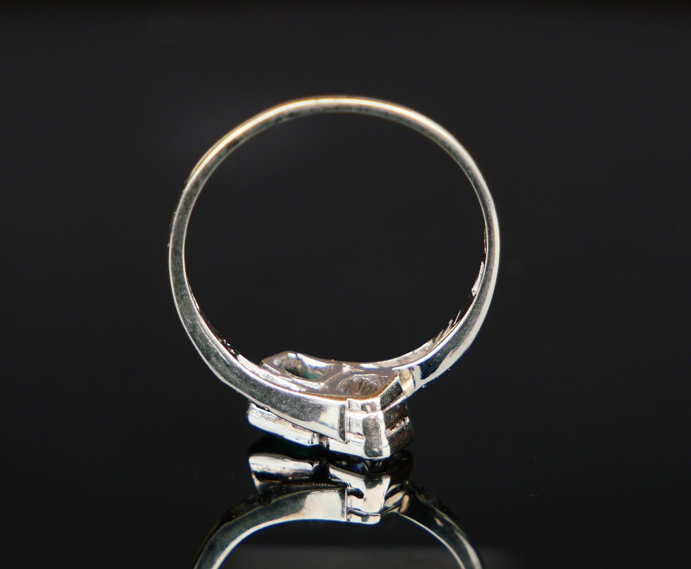 1938 Ring  natural Emerald Diamonds solid 18K White Gold ØUS5.75 / 1.9 gr For Sale 1