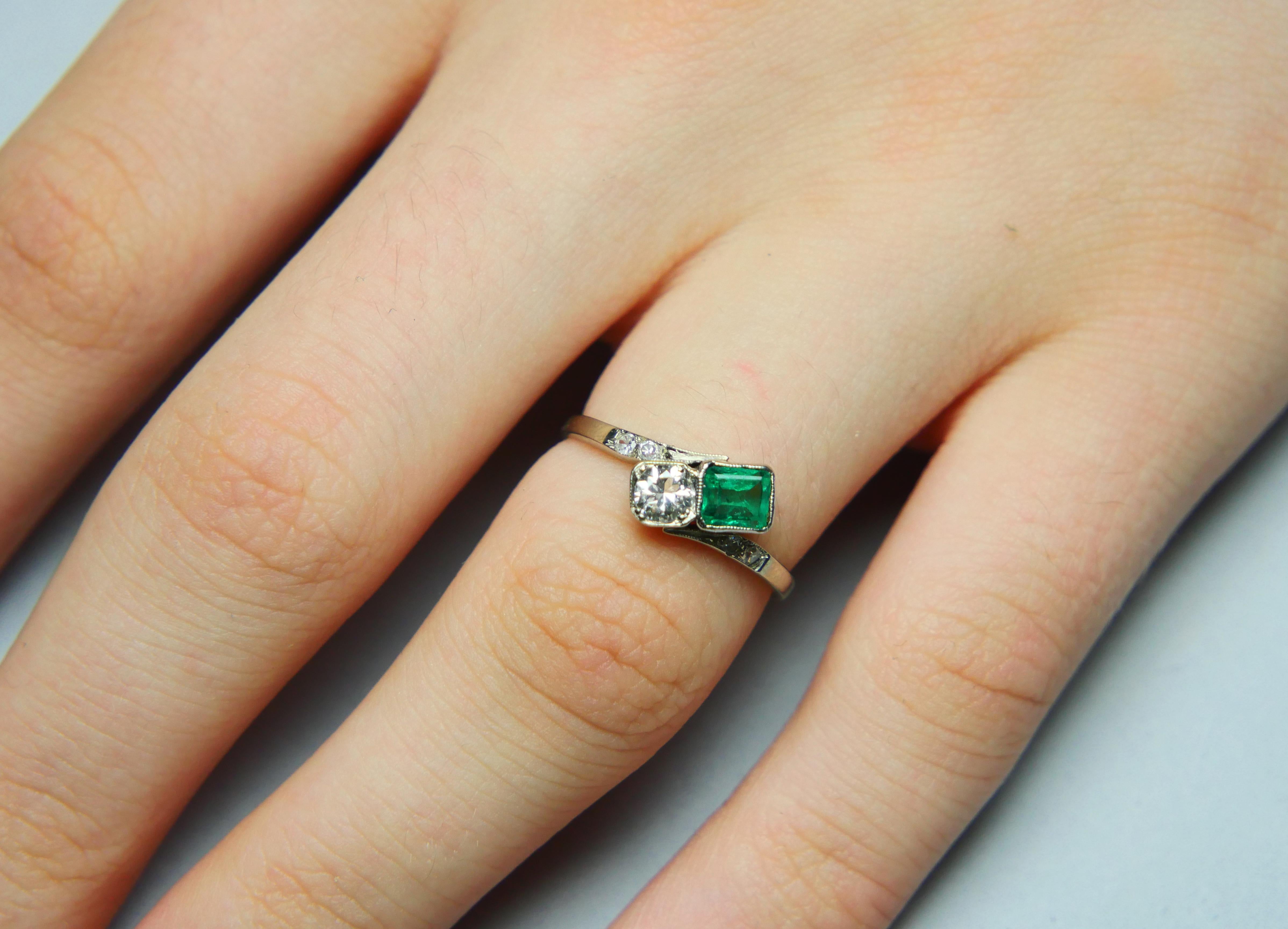 1938 Ring  natürlicher Smaragd Diamanten massiv 18K Weißgold ØUS5.75 / 1.9 gr im Angebot 2
