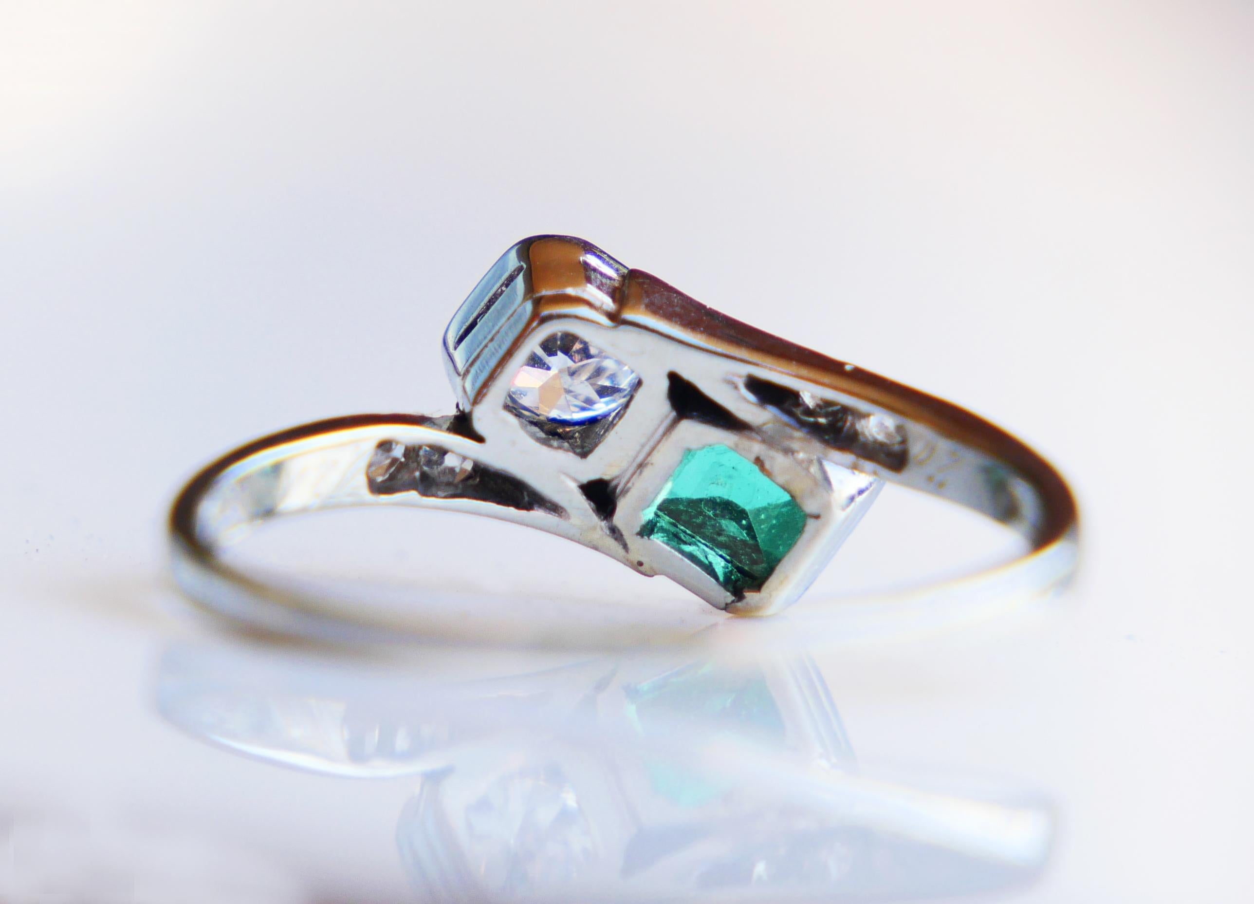 1938 Ring  natural Emerald Diamonds solid 18K White Gold ØUS5.75 / 1.9 gr For Sale 4