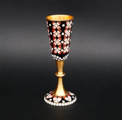 1938 Russie Émail massif Doré 916 Argent Vodka Stopka Shot Beaker Jigger / 49gr