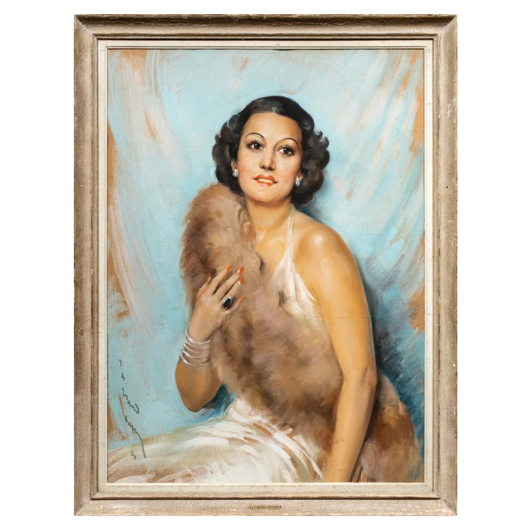 1938 Society Portrait of a Lady by Jean Albert Grand Cateret For Sale