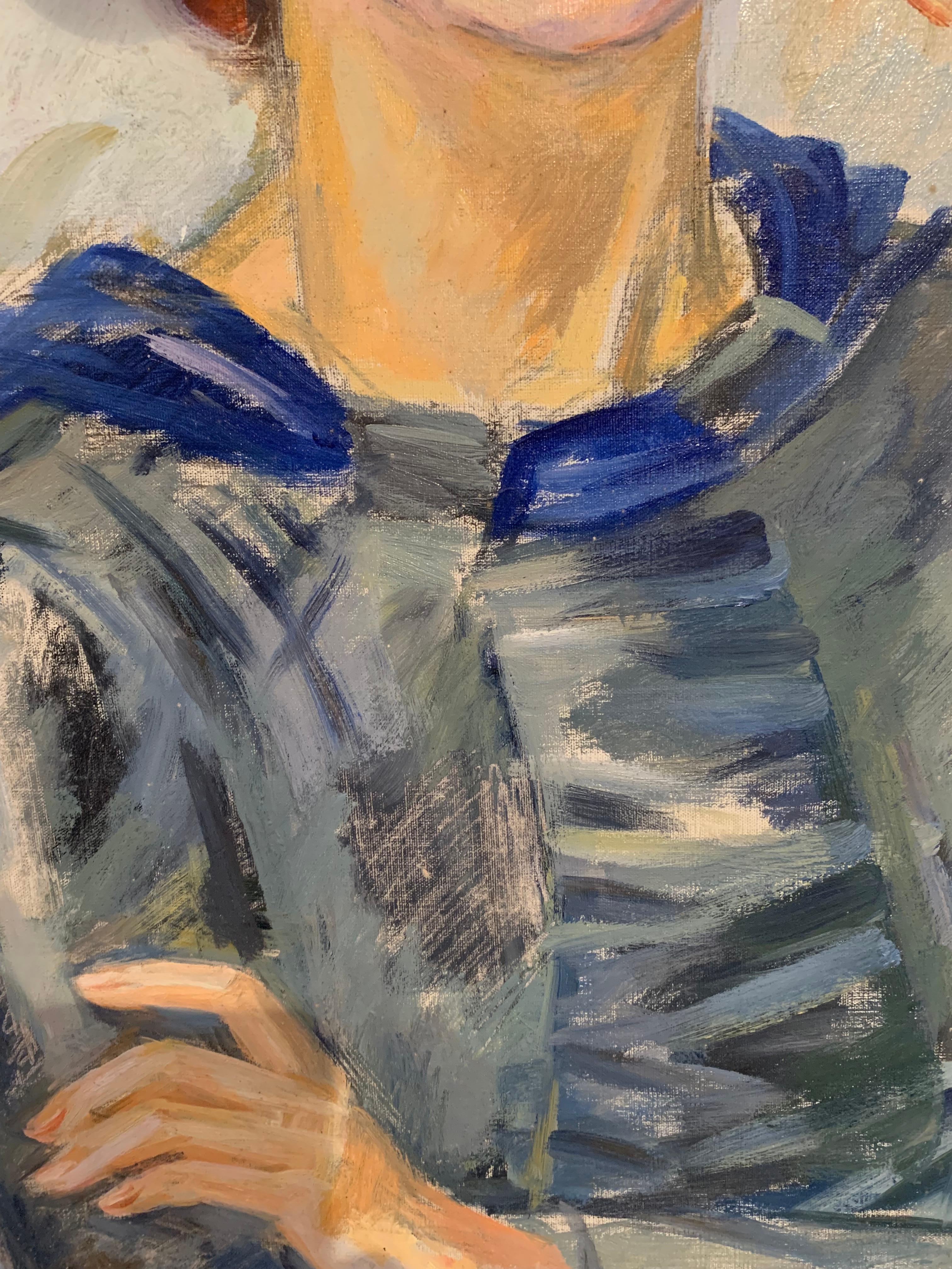1938 Swedish Oil Painting of a Smiling Young Lady by artist Birger Simonsson 5