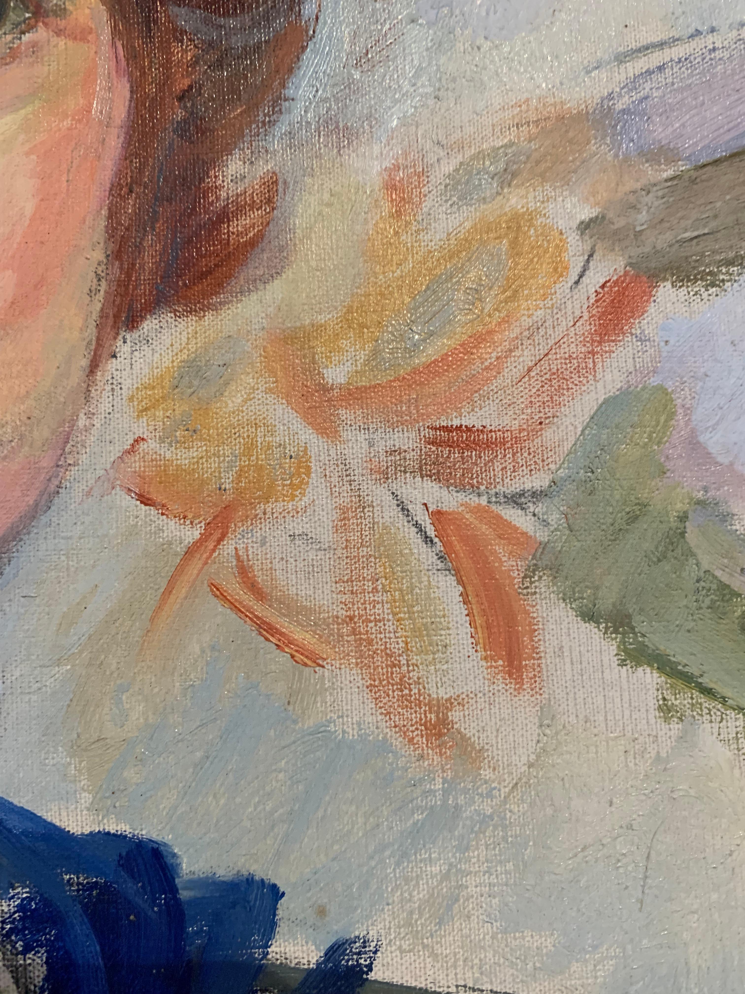 1938 Swedish Oil Painting of a Smiling Young Lady by artist Birger Simonsson 1