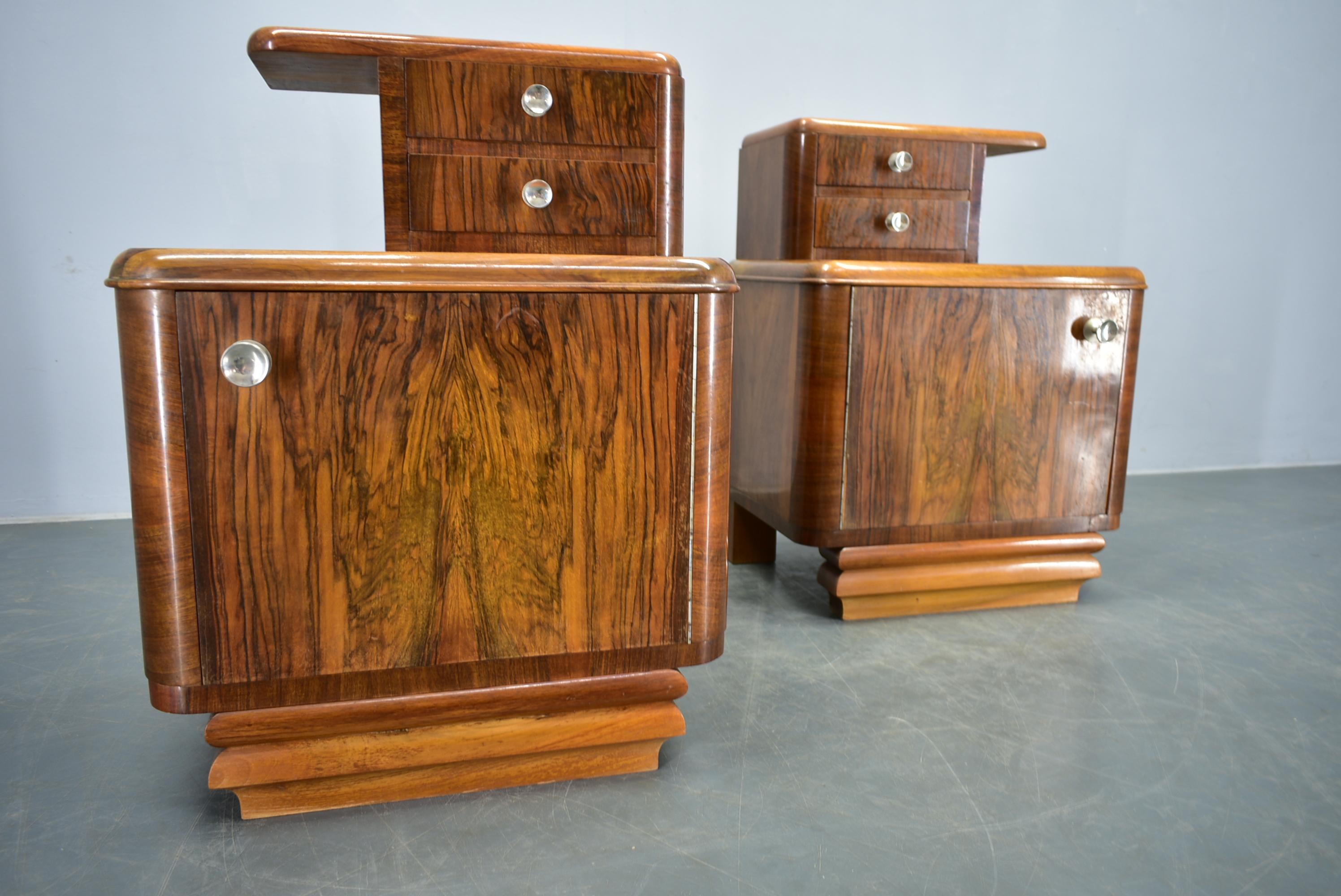 Wood 1938s Pair of Art Deco Bedside Tables, Czechoslovakia For Sale