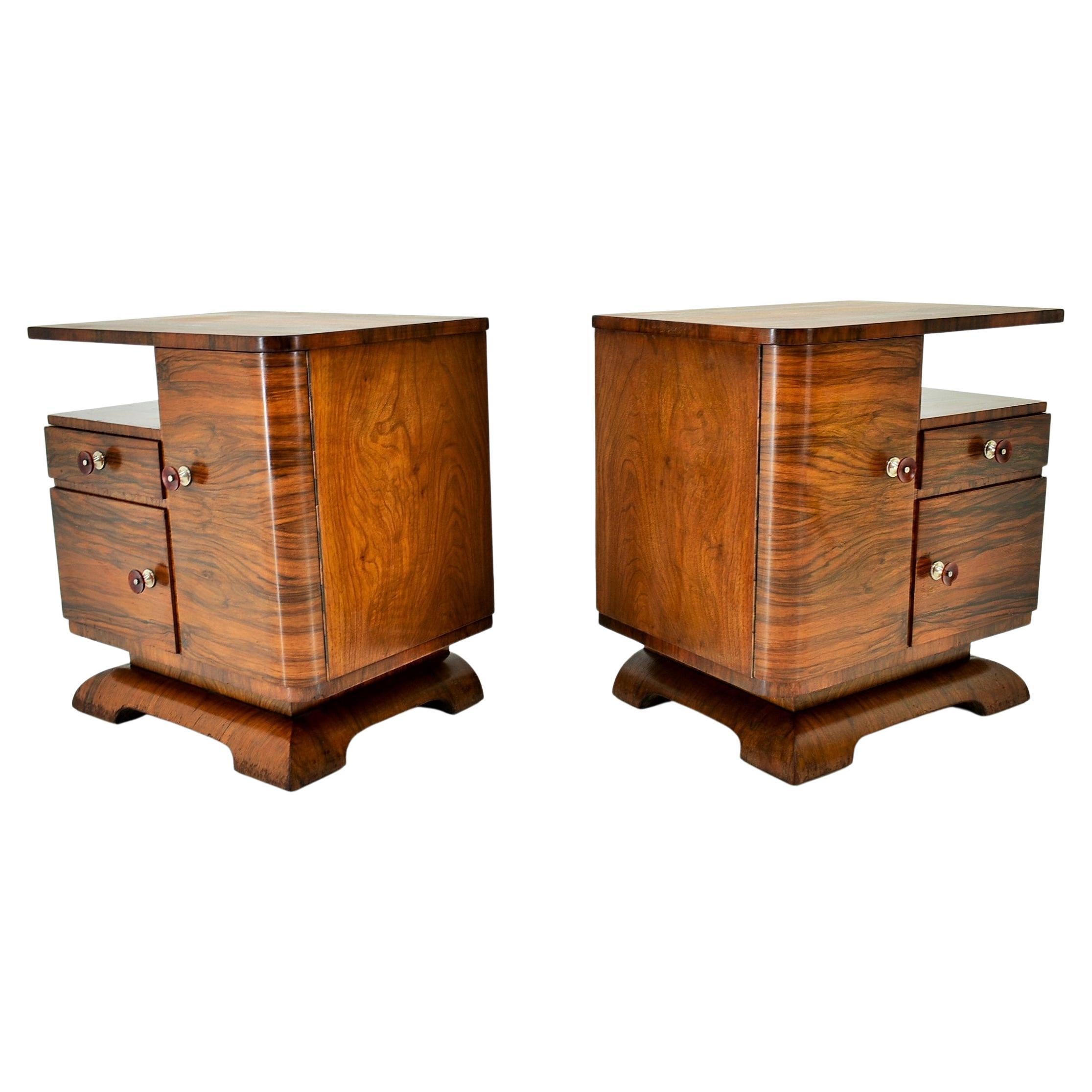 1938s Pair of Art Deco Bedside Tables, Czechoslovakia