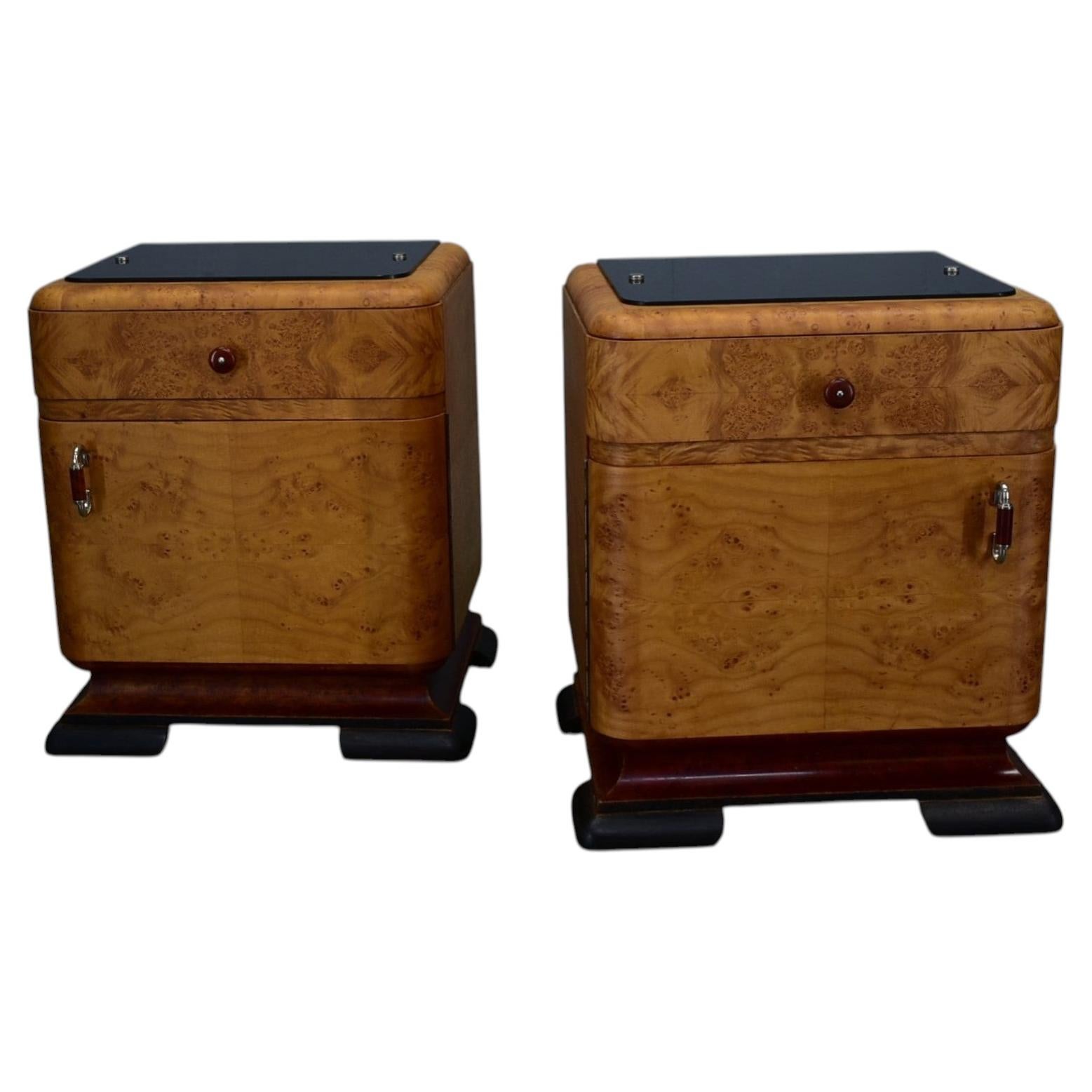 1938s Pair of Art Deco Bedside Tables, Czechoslovakia