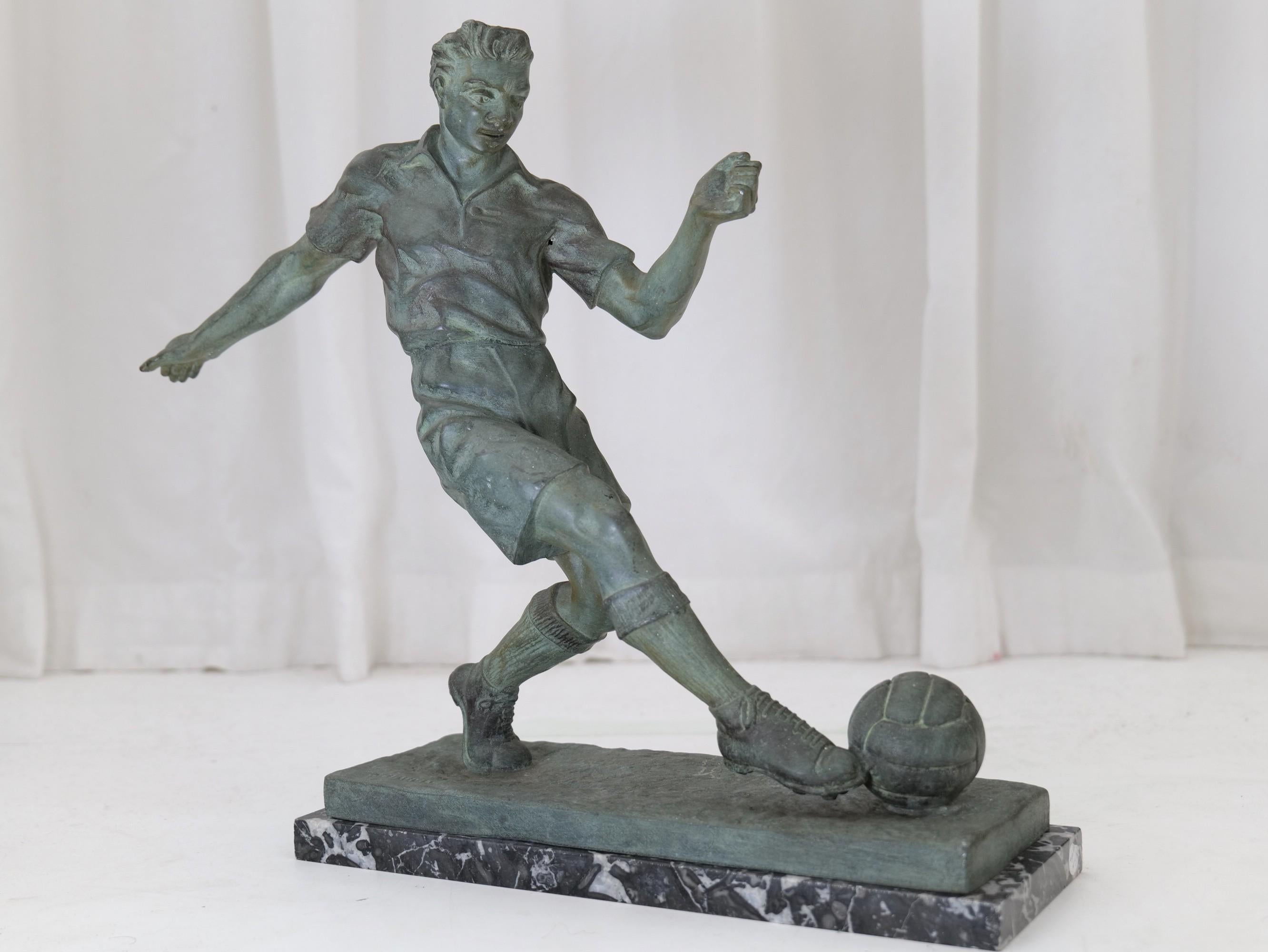French 1938's World Cup Art Deco Sculpture by R. Tschudin