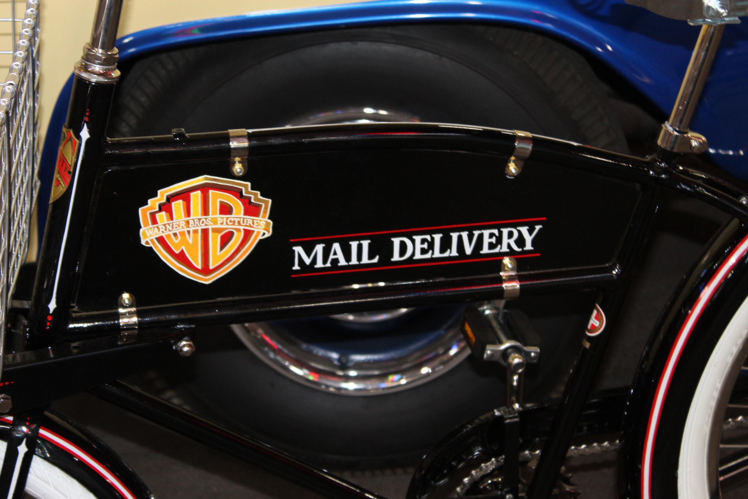 Amazing mail delivery bike with Warner Brothers Theme. This bicycle has the smaller basket option that measures 24