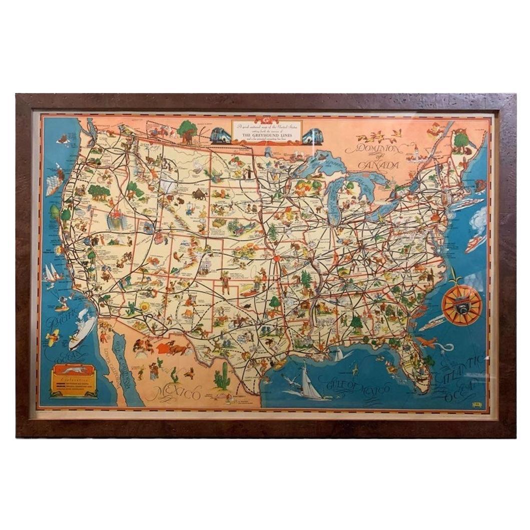 1939 "A Good-Natured Map of the United States" by Greyhound
