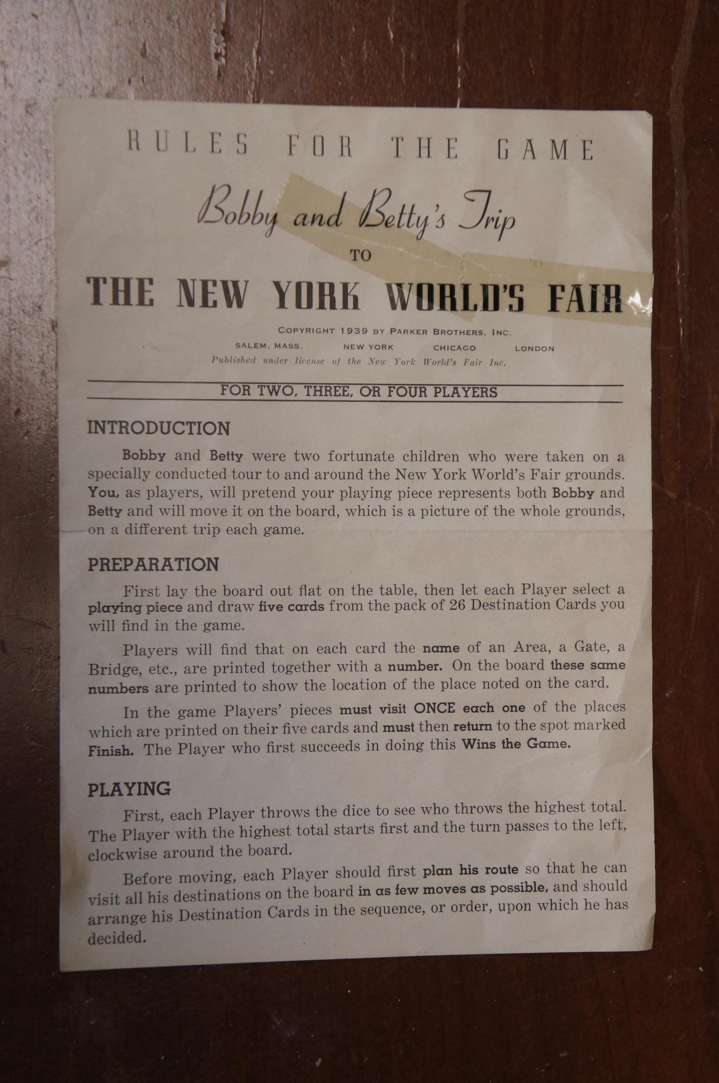 1939 Bobby & Bettys Trip to the New York Worlds Fair Parker Brothers Board Game 4
