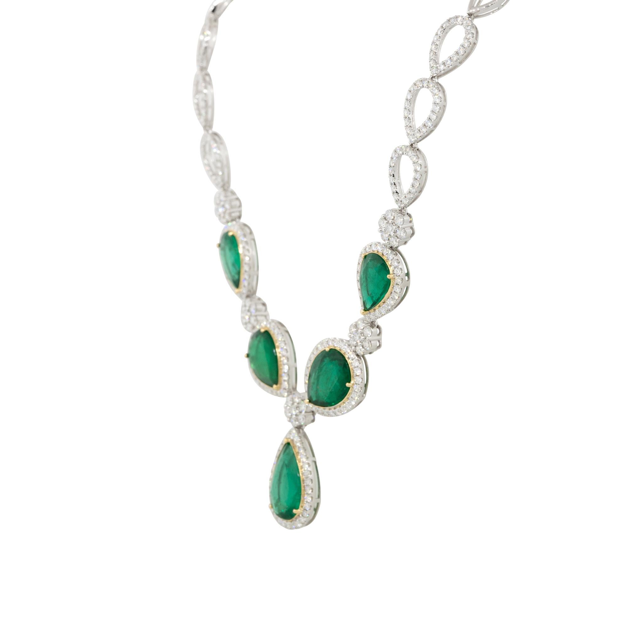 19,39 Karat birnenförmige Smaragd- und Diamant-Tropfen-Halskette aus 18 Karat, auf Lager im Angebot 1