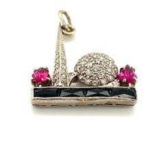 1939 Commemorative New York World Fair Charm with Diamond, Ruby, and Black Onyx