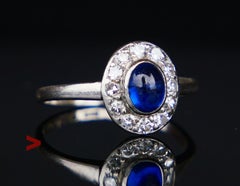 1939 Halo Ring natural 0.6ct Sapphire Diamonds solid Platinum Ø 3US / 2.1 gr