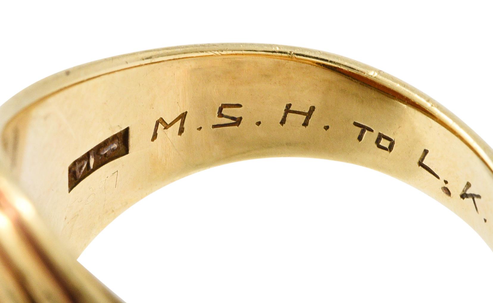 Women's or Men's 1939 Jones & Woodland Co. Carnelian Intaglio 14 Karat Gold Warrior Signet Ring