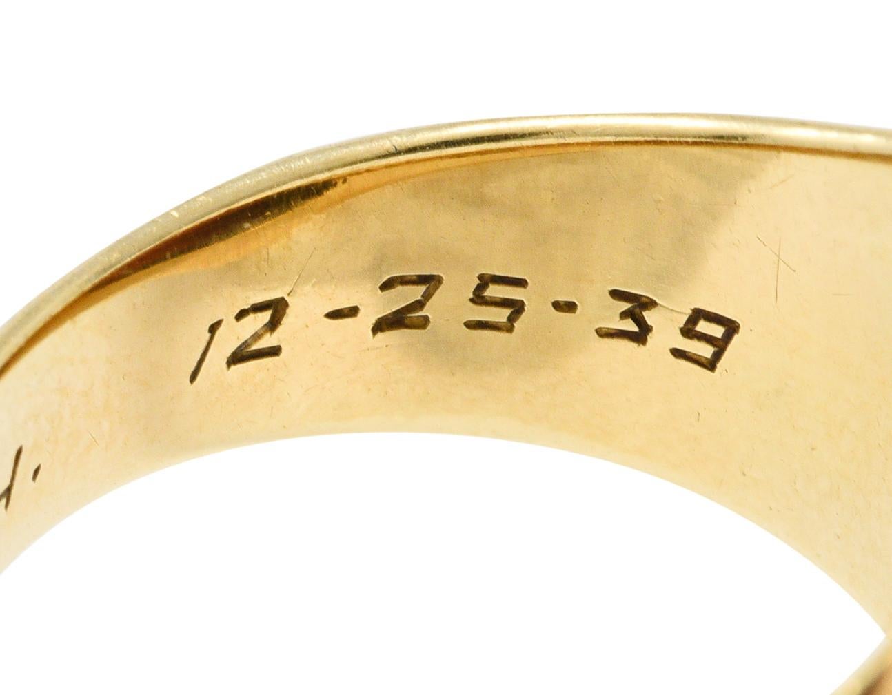 1939 Jones & Woodland Co. Carnelian Intaglio 14 Karat Gold Warrior Signet Ring 2