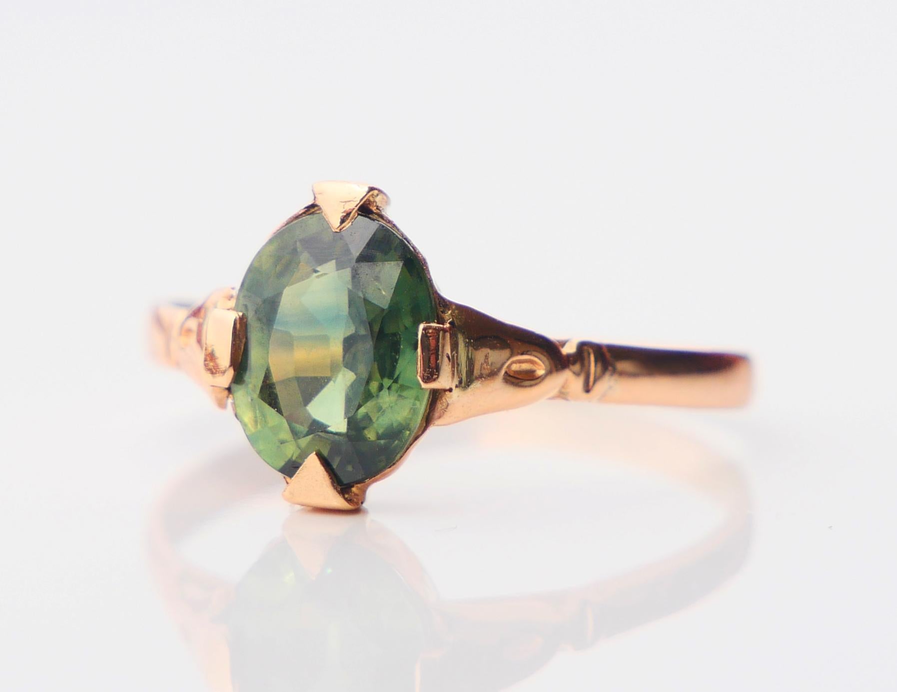 Art Nouveau 1939 Lilian's Ring natural 1.5ct Green Sapphire solid 18K Gold ØUS4.75/ 1.27gr