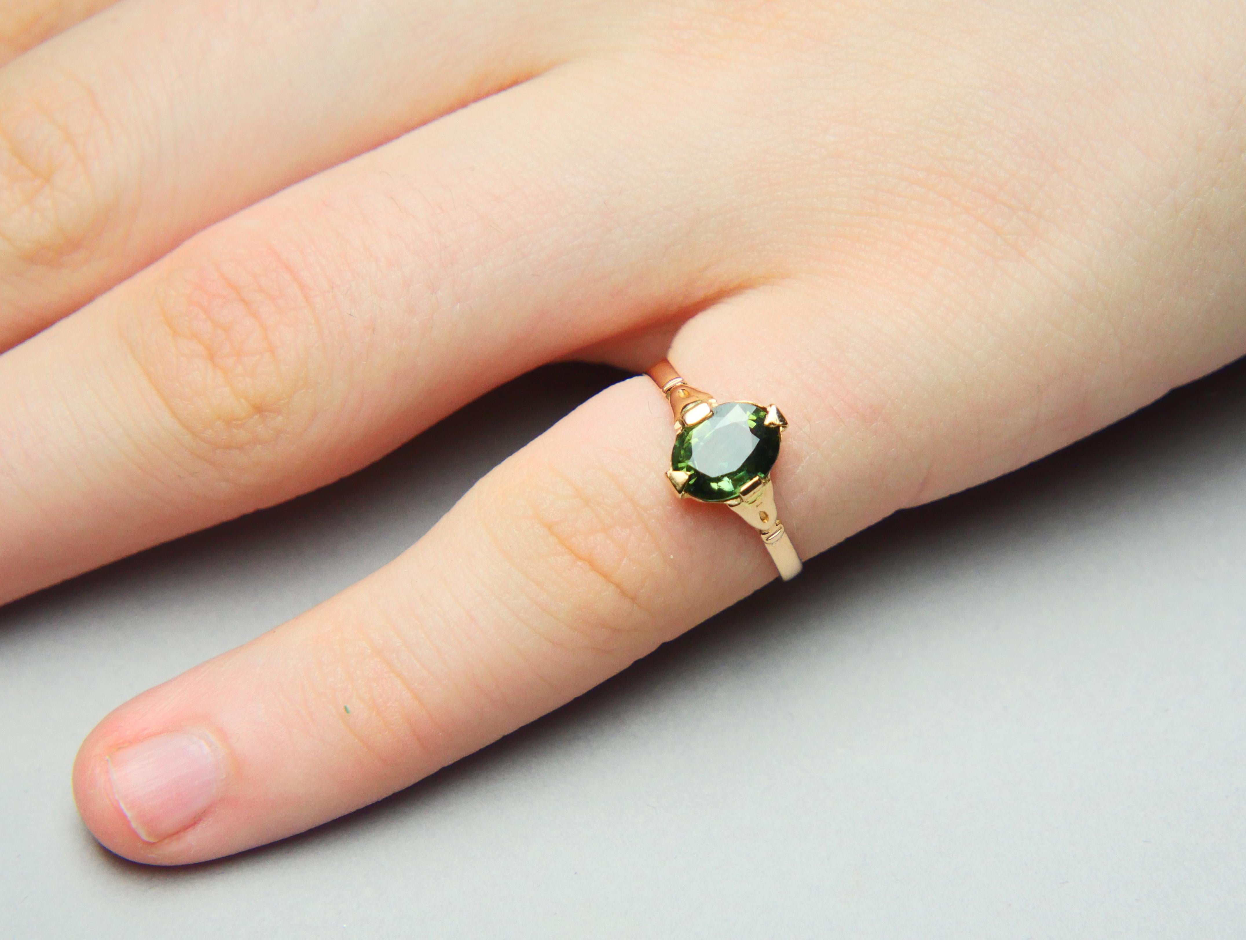 1939 Lilian's Ring natural 1.5ct Green Sapphire solid 18K Gold ØUS4.75/ 1.27gr 3