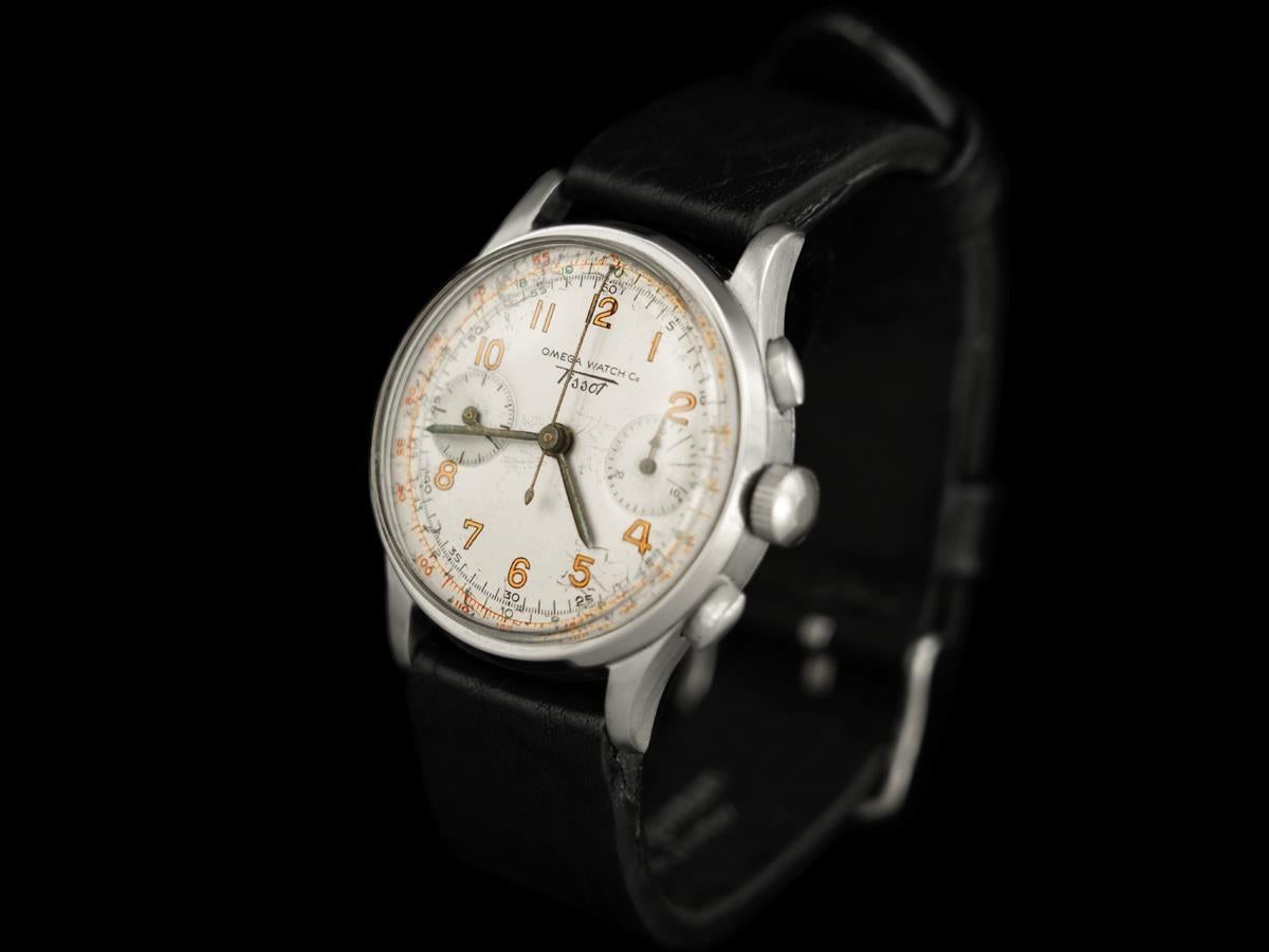 1939 Omega - Tissot Omega Caliber 33.3 Vintage Large Mens Chrongraph - SS In Good Condition For Sale In Suwanee, GA