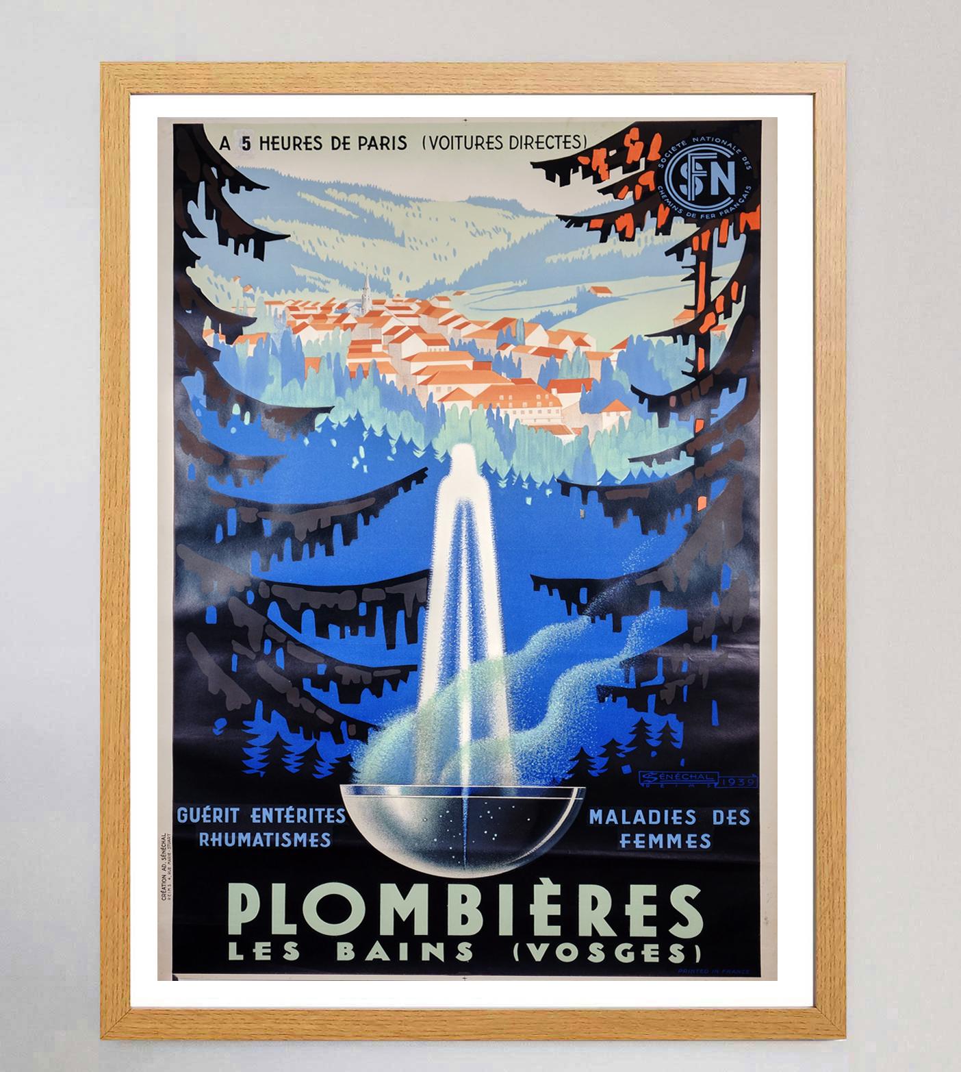Français Affiche vintage d'origine Plombieres de 1939 en vente