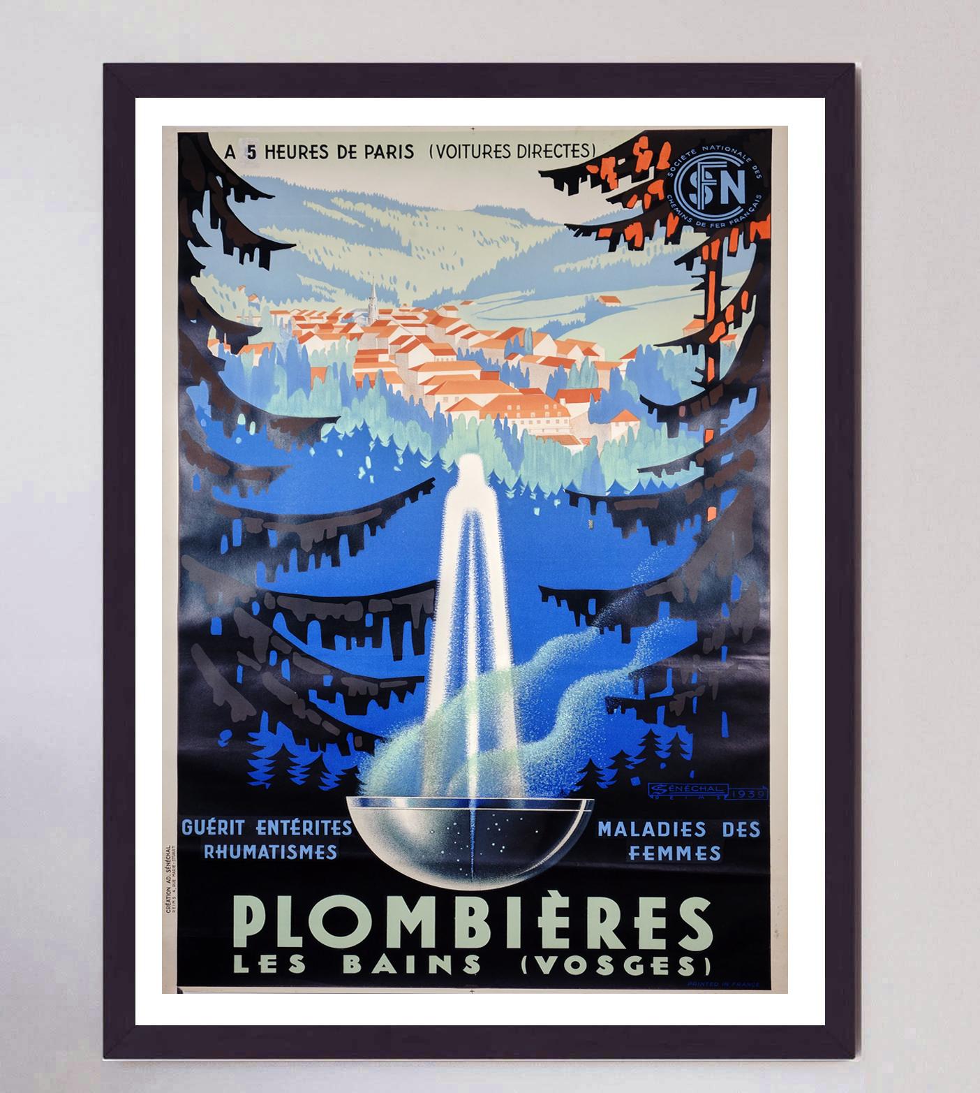 Milieu du XXe siècle Affiche vintage d'origine Plombieres de 1939 en vente
