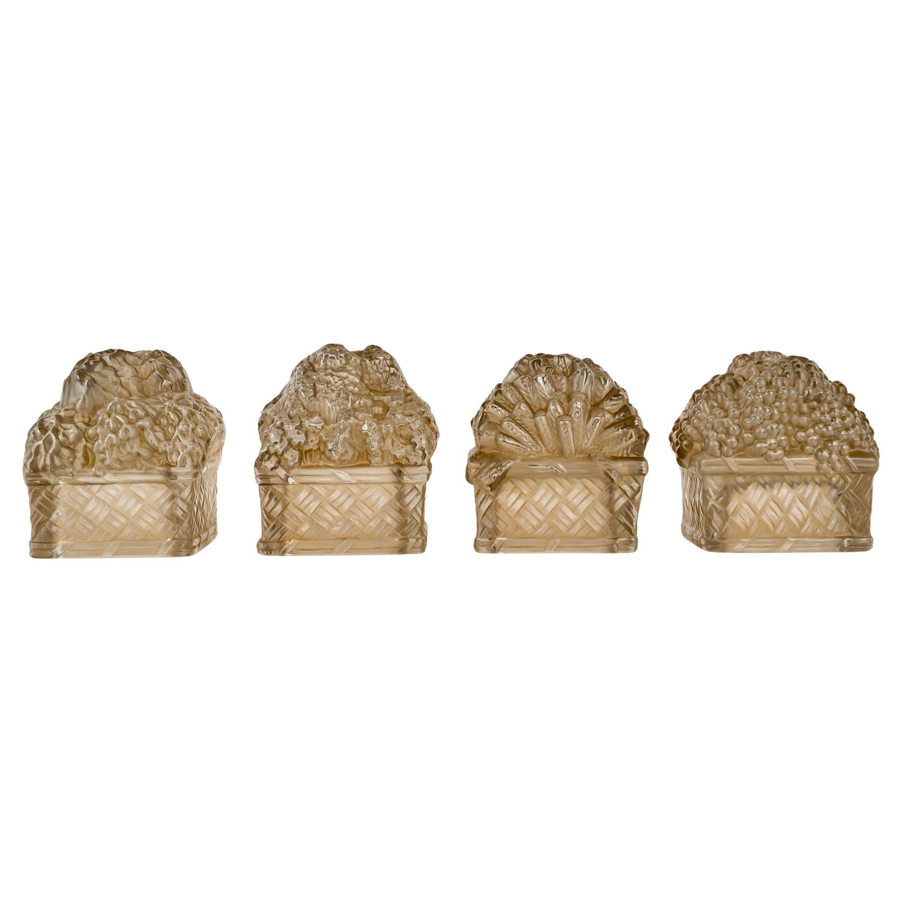 1939 René Lalique - Centro de mesa decorativo Cesta Four Seasons Cristal con sepia en venta